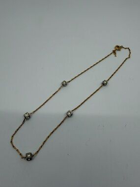 Vintage Crown Trifari Gold tone Chain Necklace with Square Clear Stone Accents